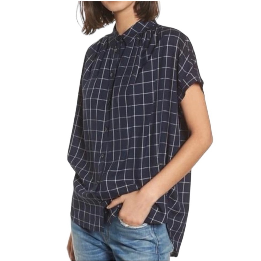 Madewell Navy Checkered Blouse
